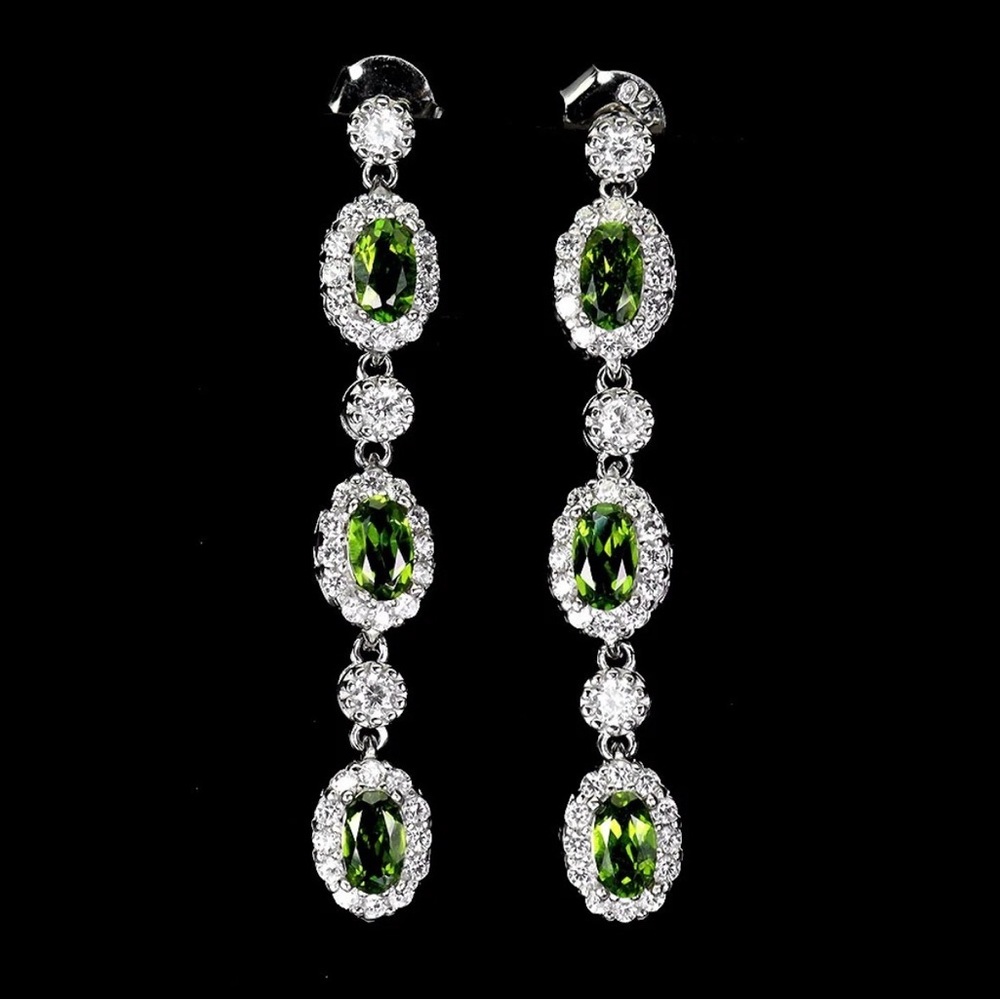 Elegant Natural Siberian Chrome Diopside Drop Earrings in 925 Sterling Silver